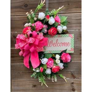 Mother’s Day Spring Floral Wreath Roses Home Decor Natural Farmhouse Handmade